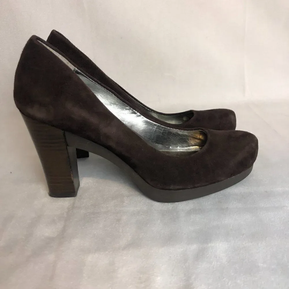 CALVIN KLEIN Womens Fairley Brown Suede Platform Heels Size 8 M.              SC